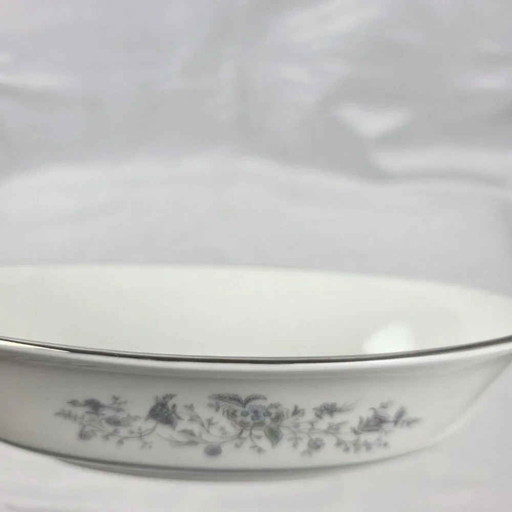 Oxford China Spring 8 Inch Oval Serving Bowl Multicolor Floral Rim Aqua Band
